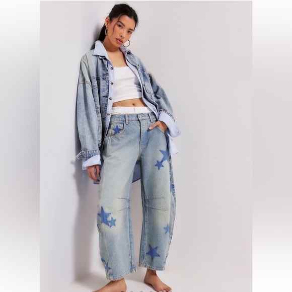 Free People We The Free Good Luck shadow patch jeans - Picture 1 of 5